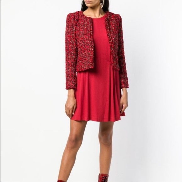 IRO Broken Open Back Relax Long Sleeve Red Mini Dress size 36/US 4 - Picture 3 of 16